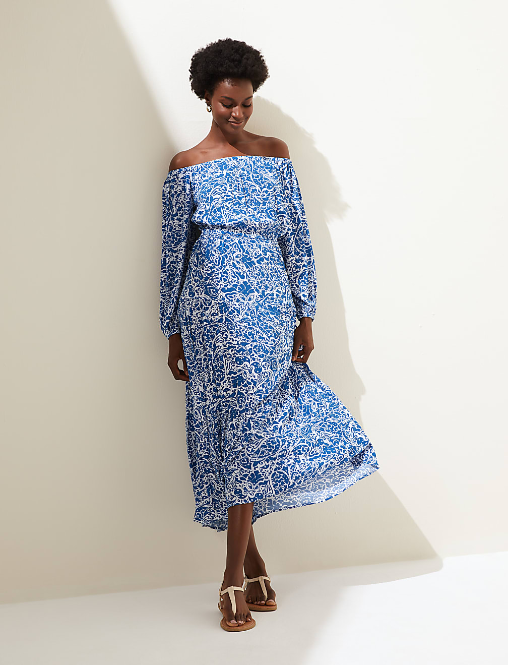 Printed Bardot Maxi Dress