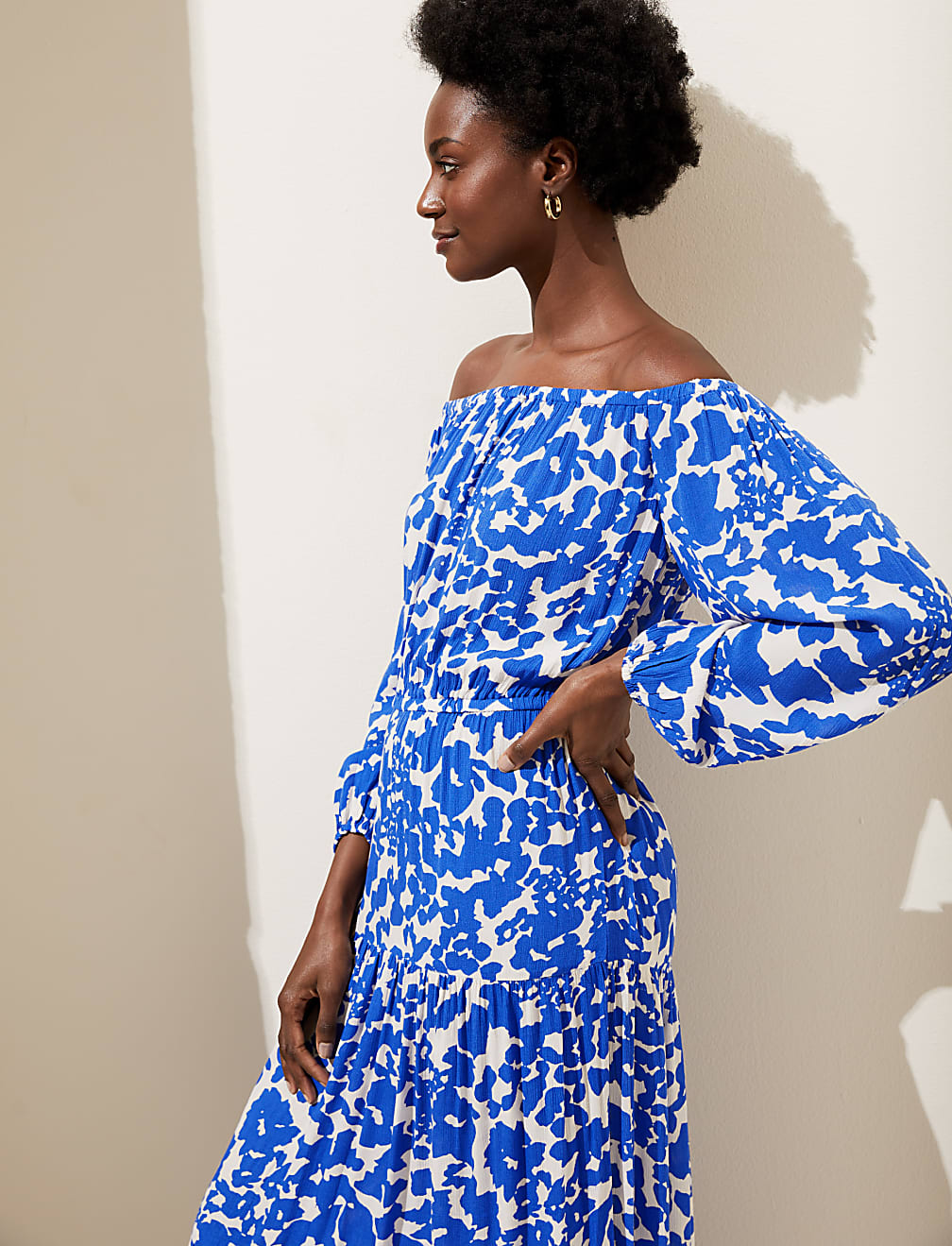 Printed Bardot Maxi Dress