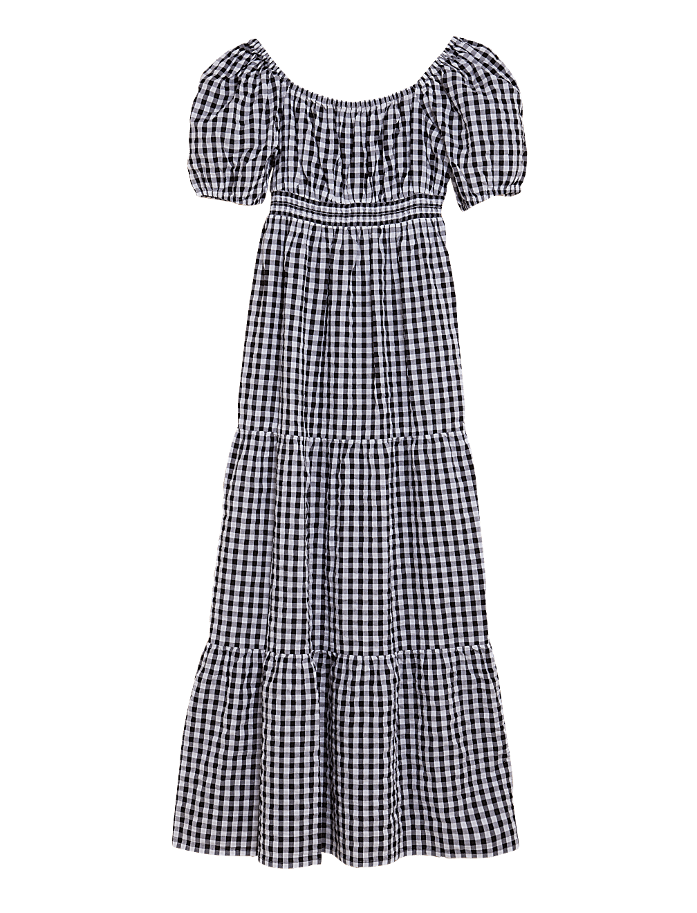 Pure Cotton Gingham Shirred Waisted Dress