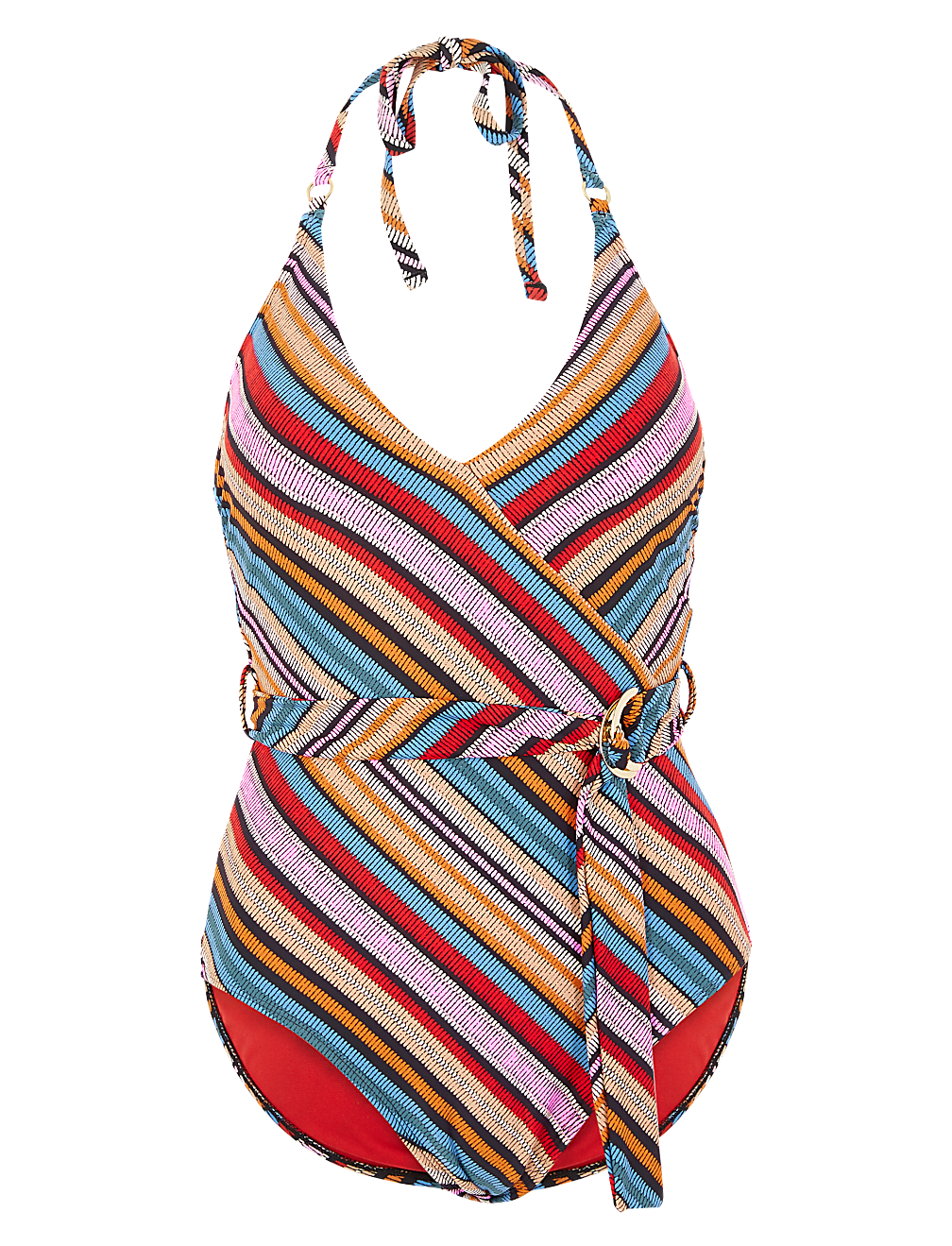Chevron Printed Belted Halter Neck Swimsuit