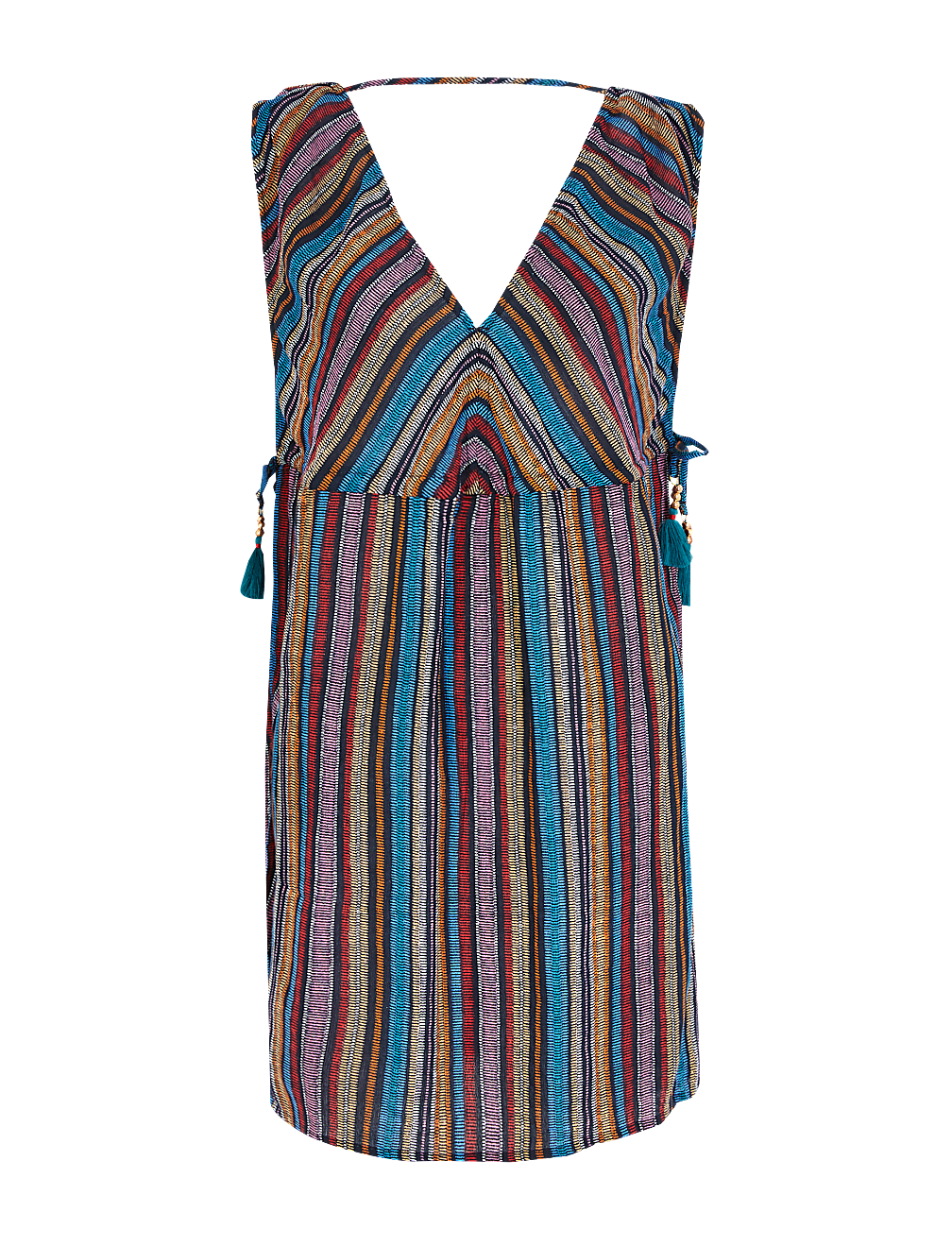 Cotton Rich Striped V-Neck Mini Beach Dress