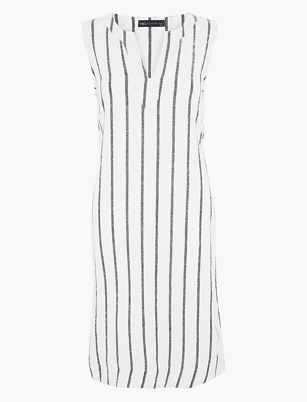 Linen Striped V-Neck Shift Dress