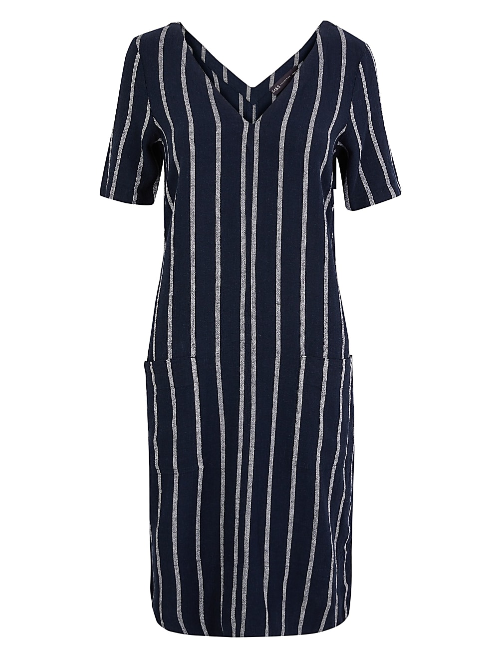 Linen Striped V-Neck Shift Dress