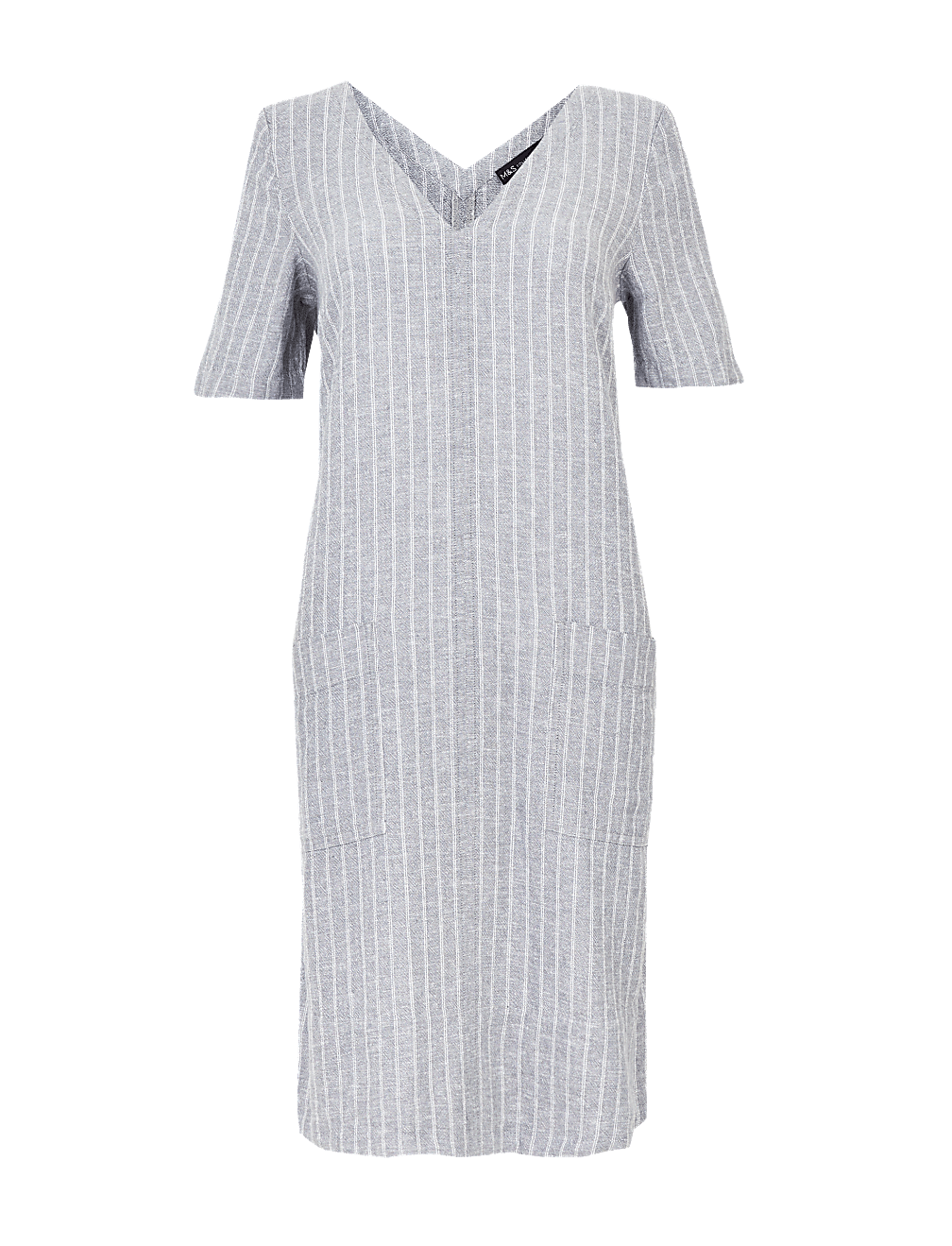 Linen Blend Striped V-Neck Shift Dress