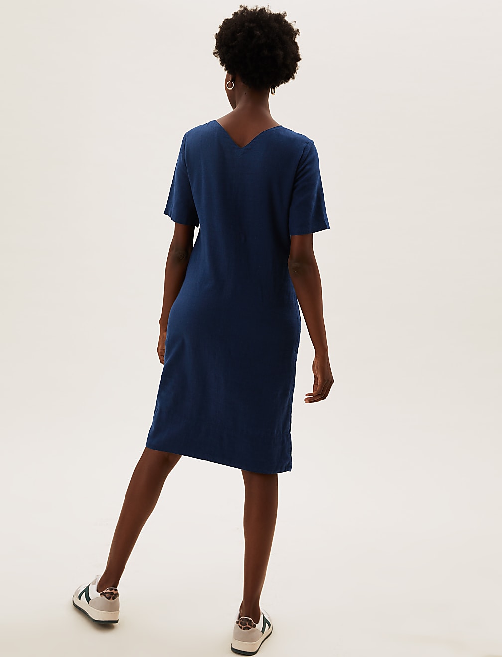 Linen Blend V-Neck Shift Dress