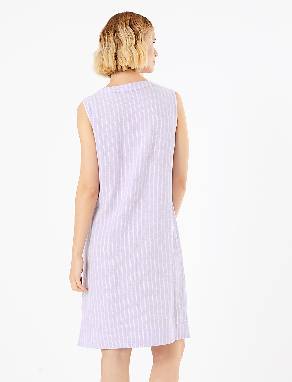 Linen Striped V-Neck Shift Dress