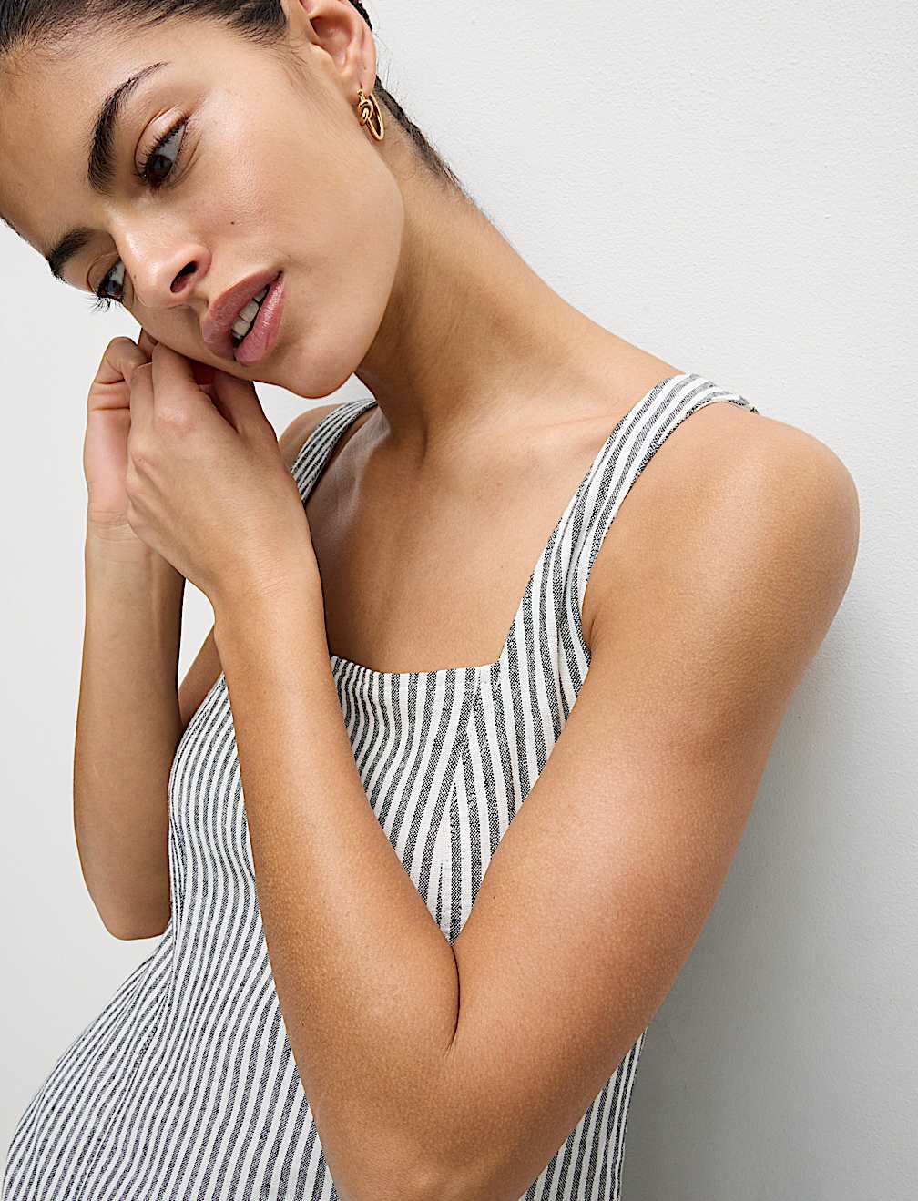 Linen Rich Striped Mini Shift Dress
