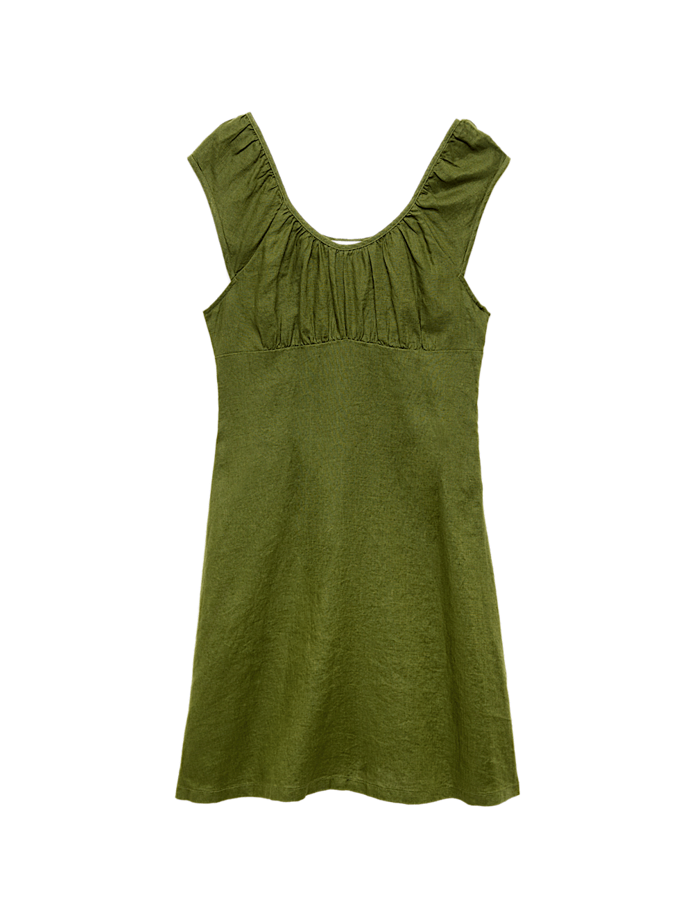 Pure Linen Ruched Mini Waisted Dress