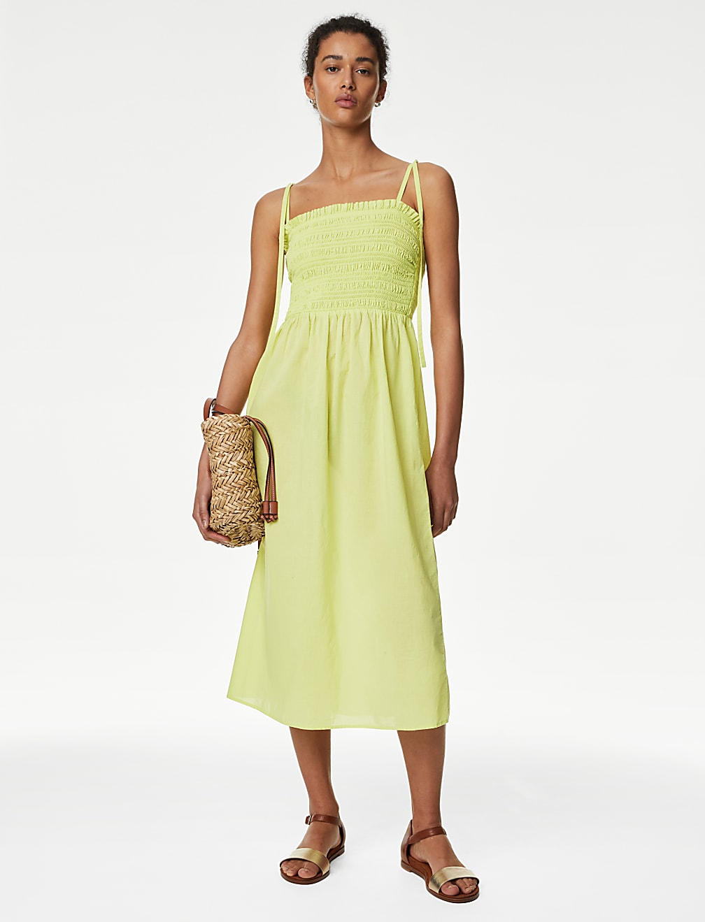 Pure Cotton Square Neck Midi Beach Dress