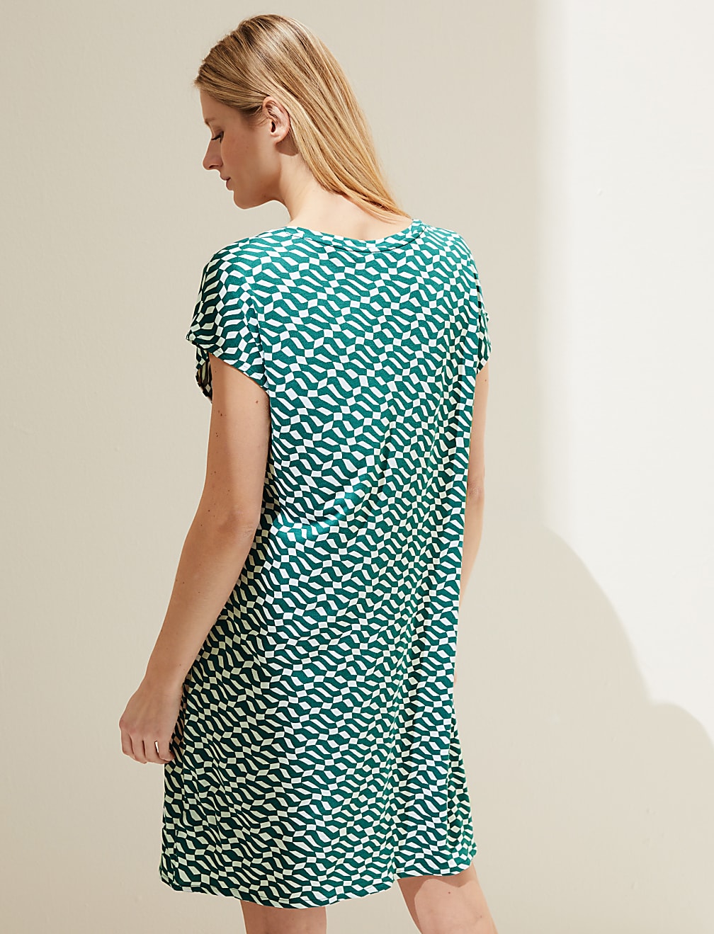 Jersey Printed V-Neck Mini T-Shirt Dress