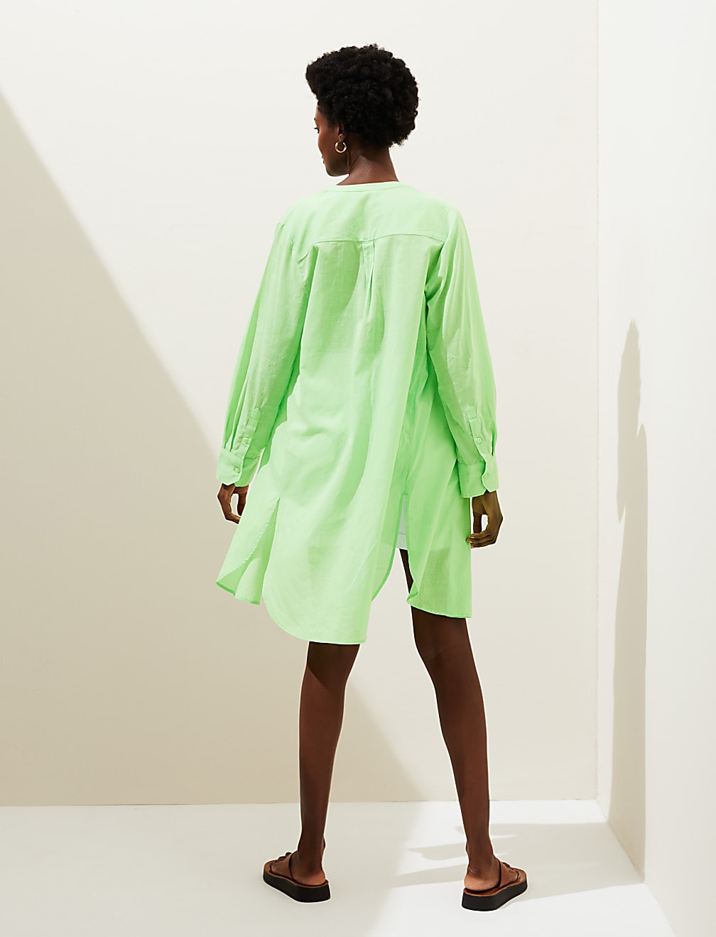 Pure Cotton Collarless Beach Cover Up Shirt