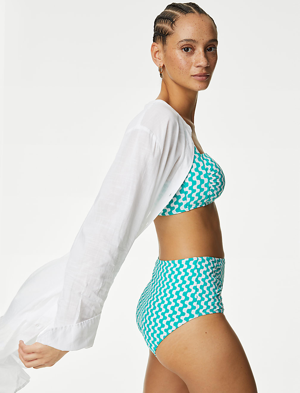 Pure Cotton Collarless Beach Cover Up Shirt