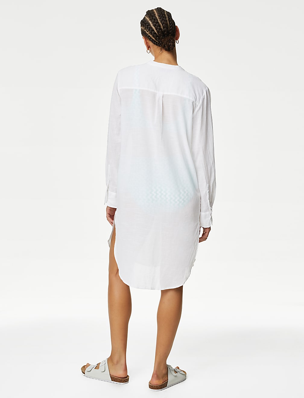Pure Cotton Collarless Beach Cover Up Shirt