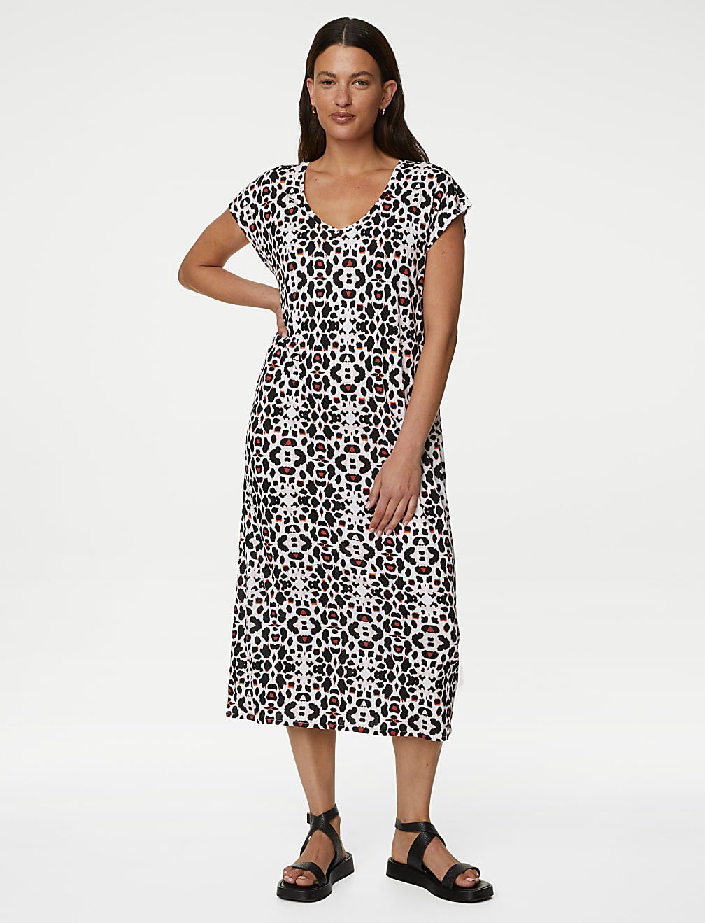 Jersey Printed V-Neck Midi T-Shirt Dress