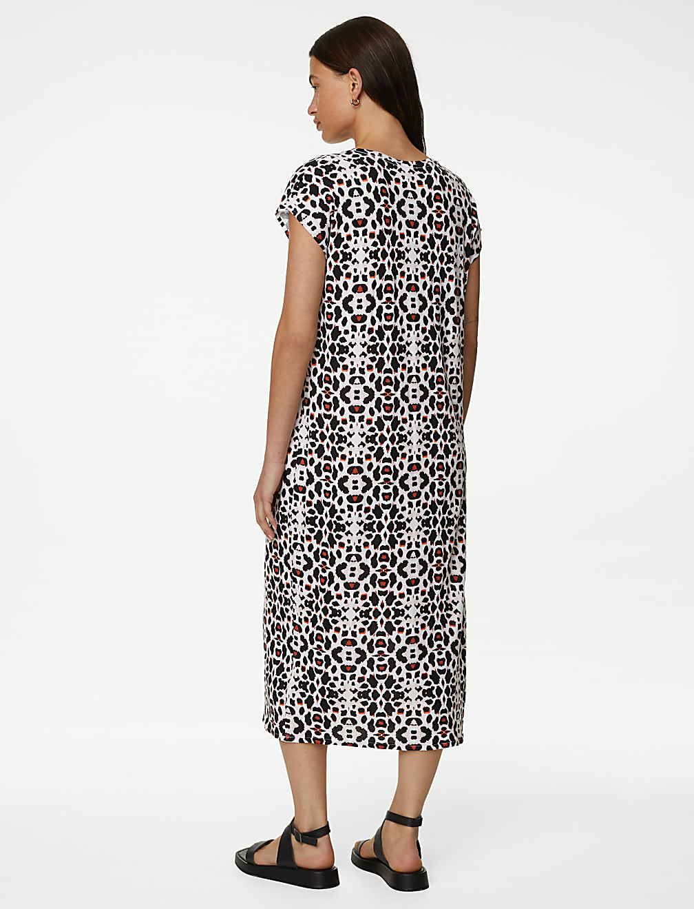 Jersey Printed V-Neck Midi T-Shirt Dress