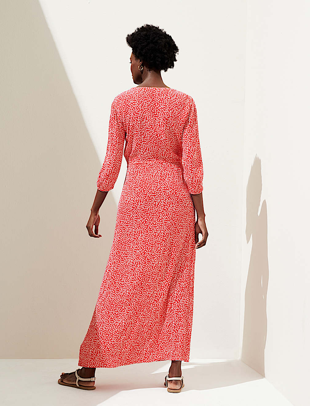 Printed V-Neck Tie Waist Maxi Beach Dress