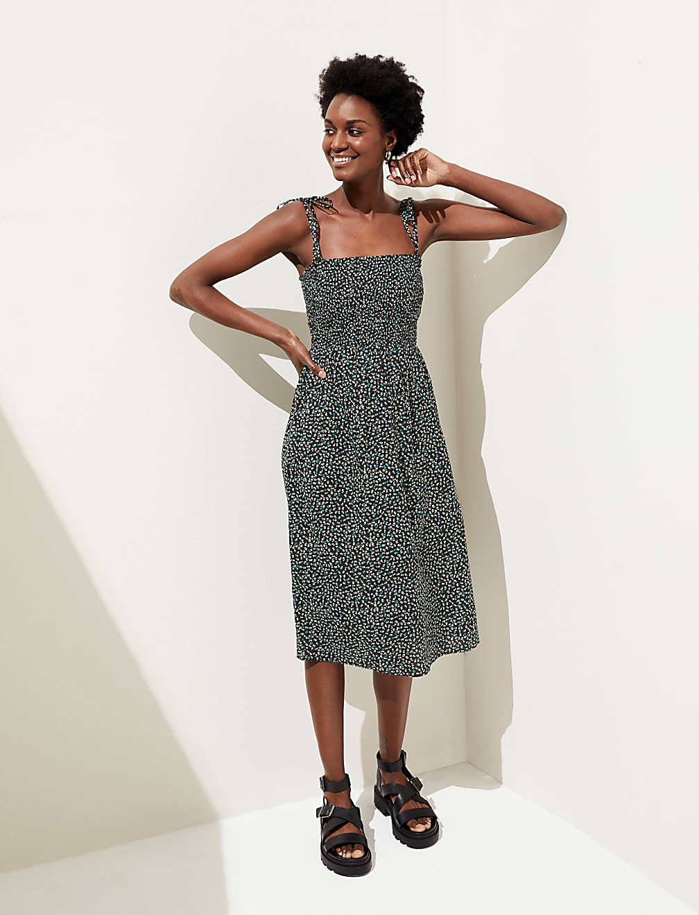 Pure Cotton Printed Midi Beach Dress