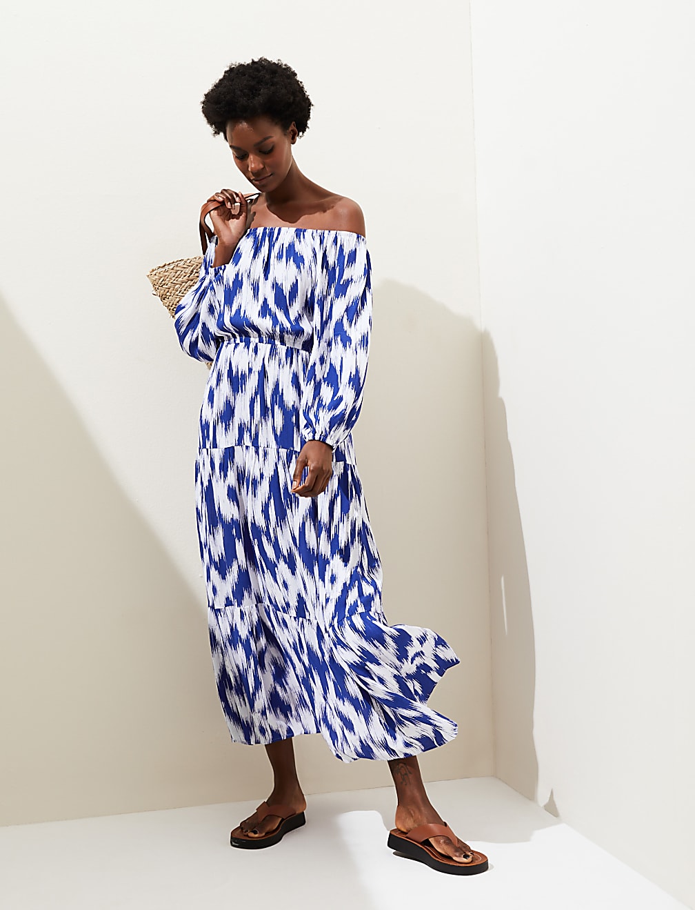 Printed Bardot Midaxi Dress