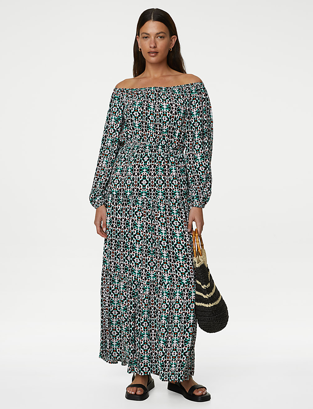 Printed Bardot Midaxi Dress