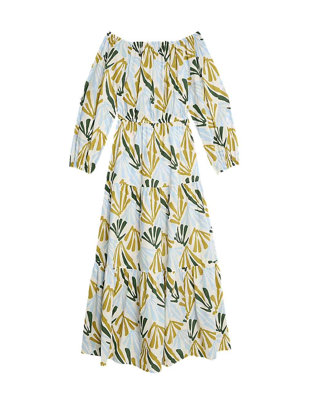 Pure Cotton Printed Bardot Midaxi Beach Dress