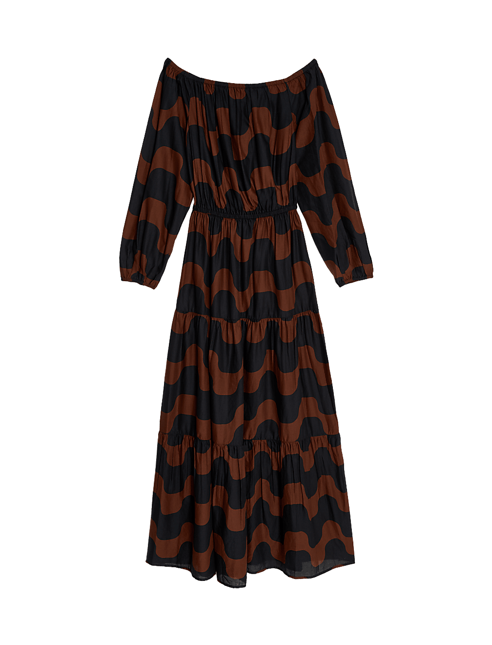 Pure Cotton Printed Bardot Midaxi Beach Dress