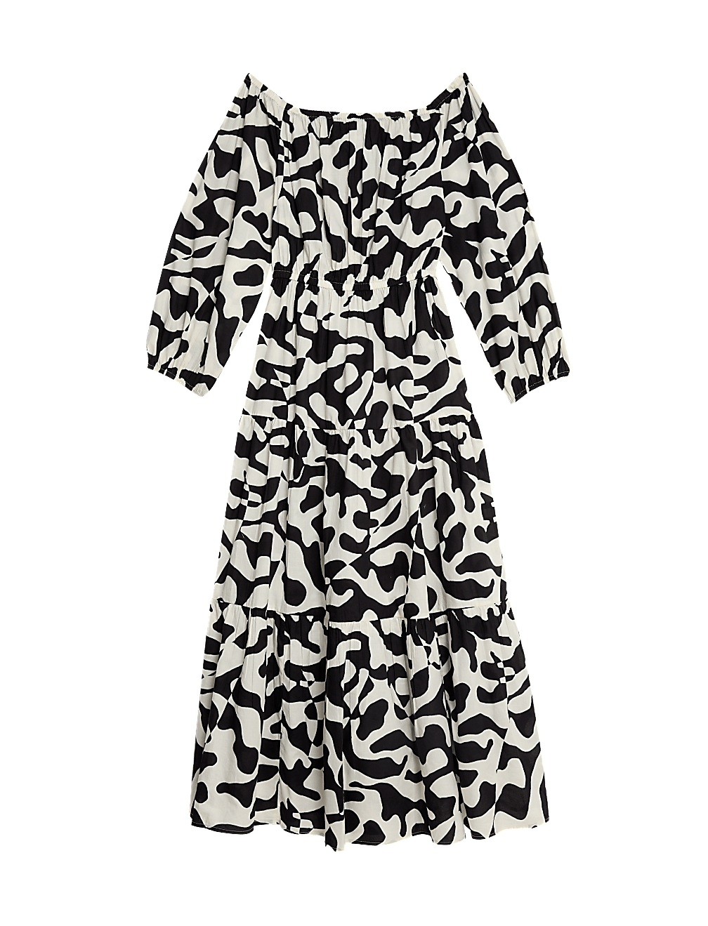 Pure Cotton Printed Bardot Midaxi Beach Dress