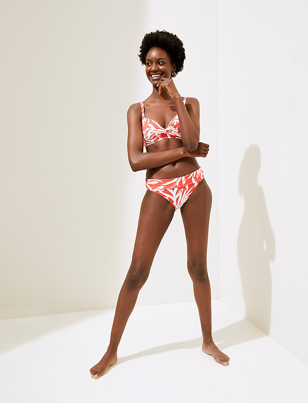 Tummy Control Leaf Print Bikini Bottoms