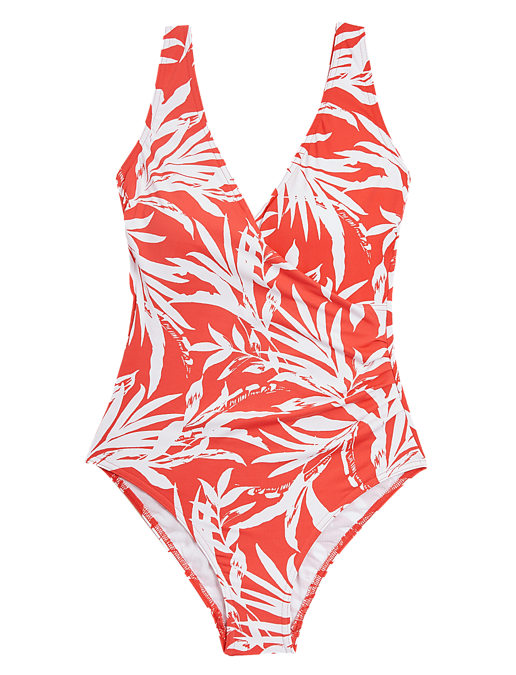Tummy Control Leaf Print Wrap Swimsuit