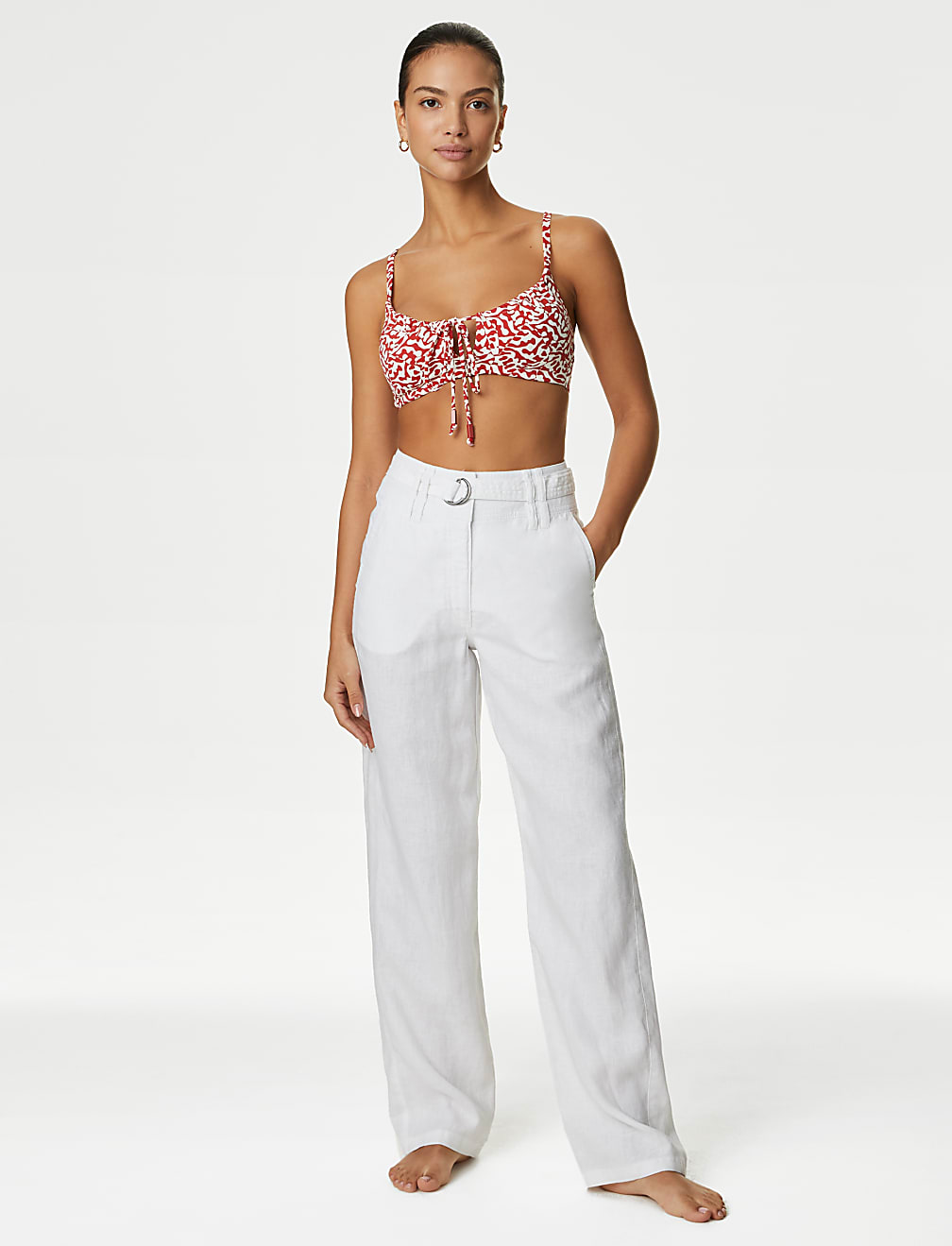 Printed Tie Front Bikini Top