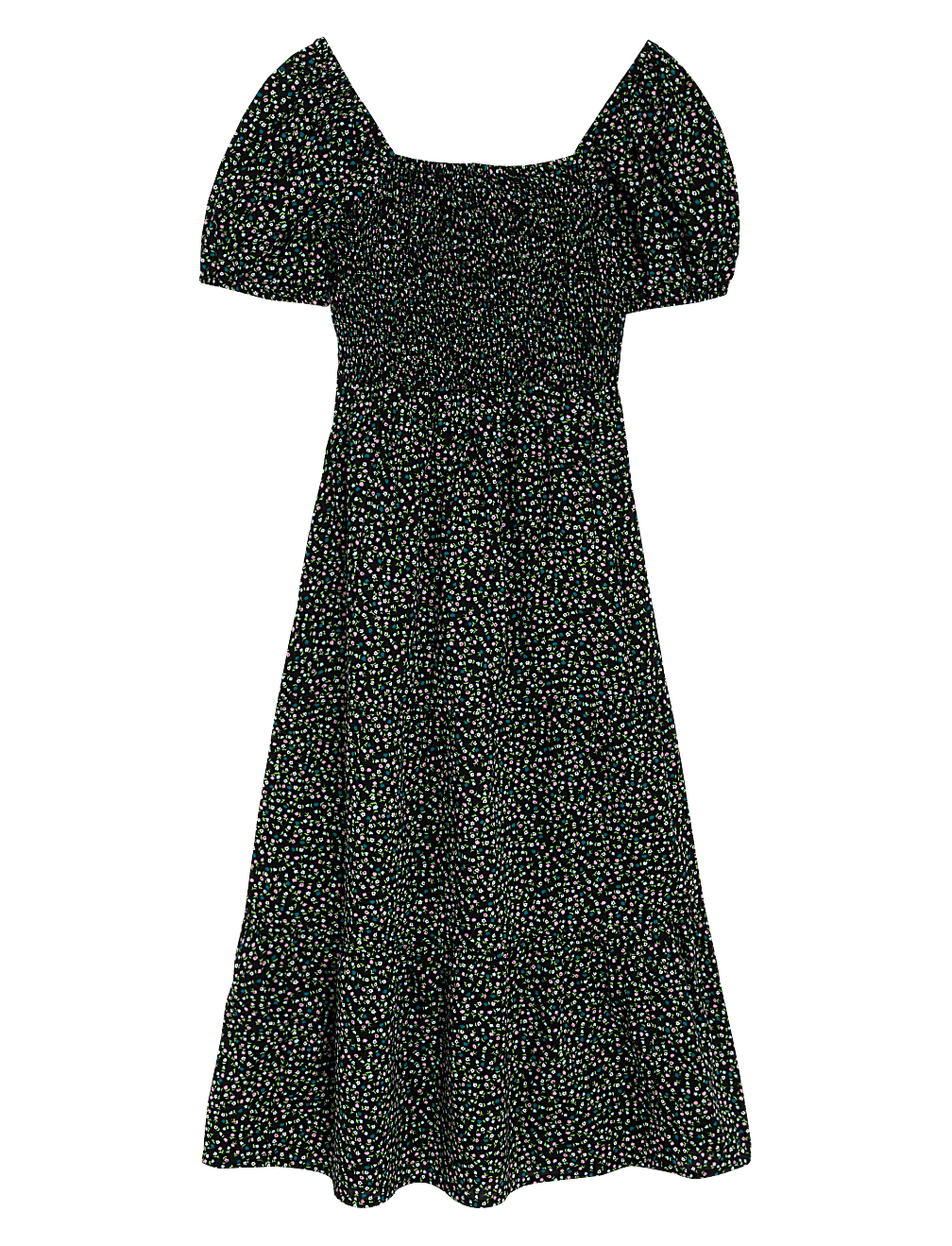 Printed Midi Square Neck Dress