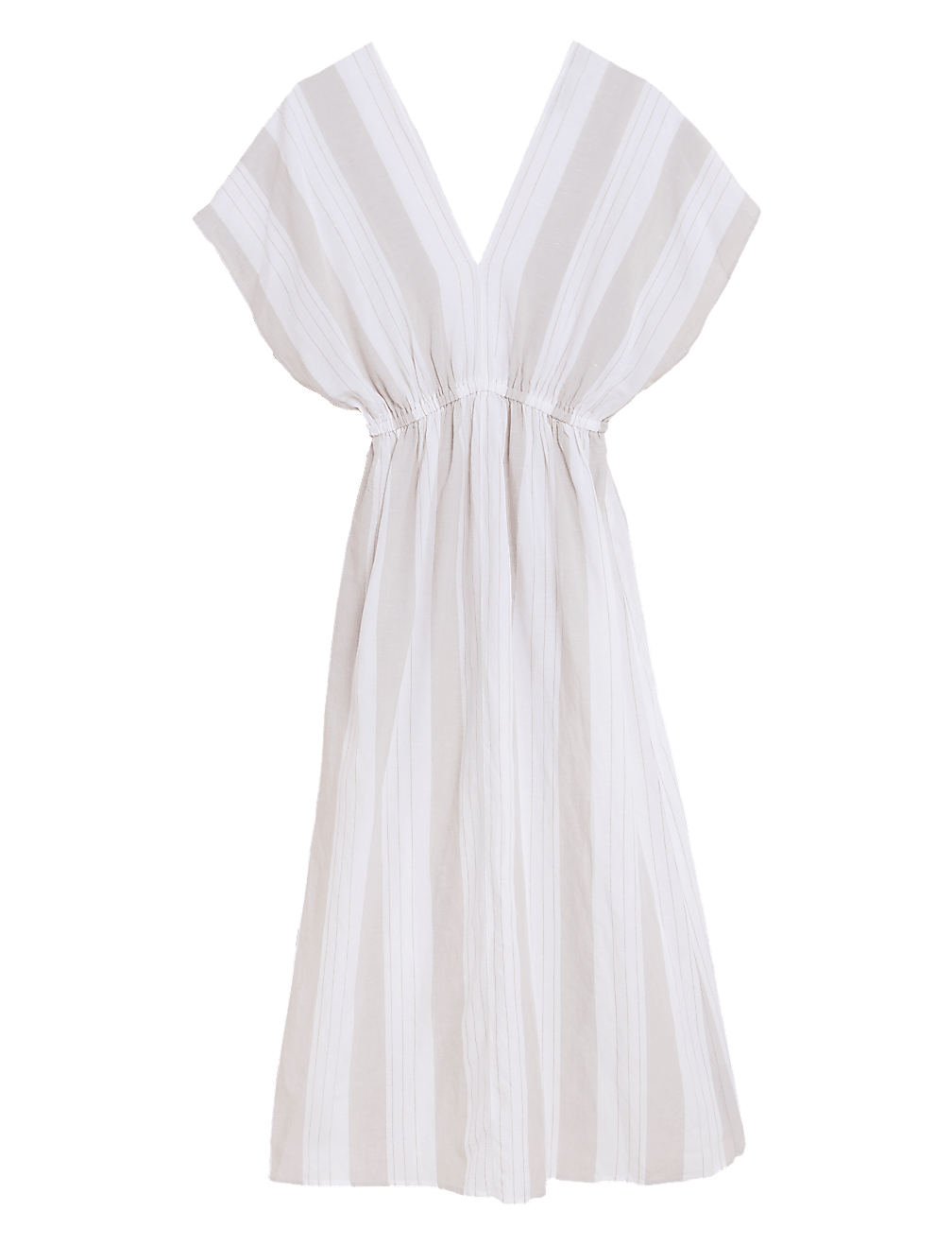 Linen Blend Striped V-Neck Maxi Dress
