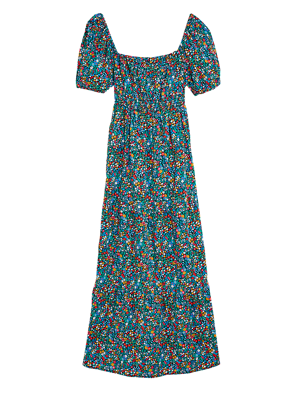 Pure Cotton Floral Midi Waisted Dress