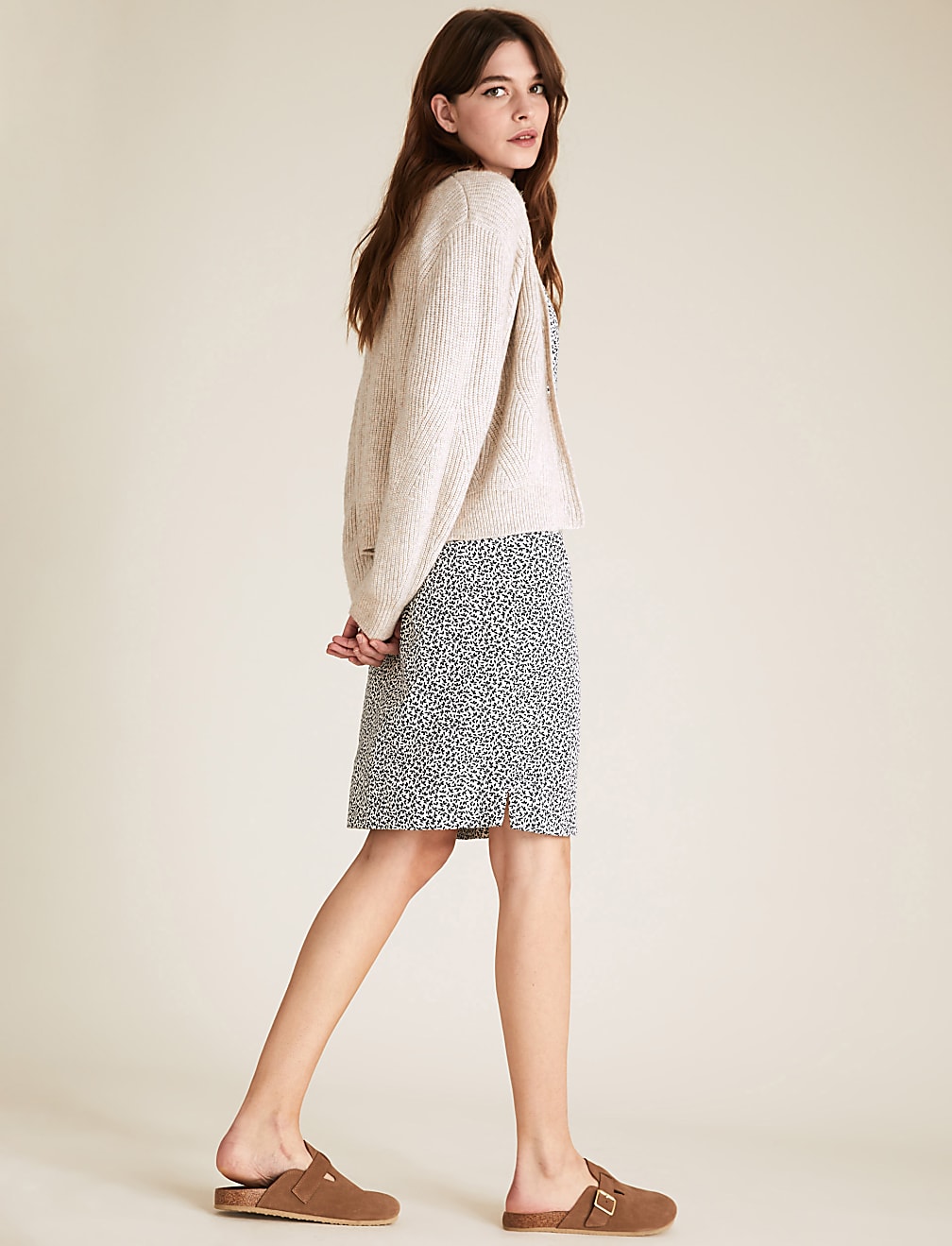 Linen Blend Leaf Print Shift Dress