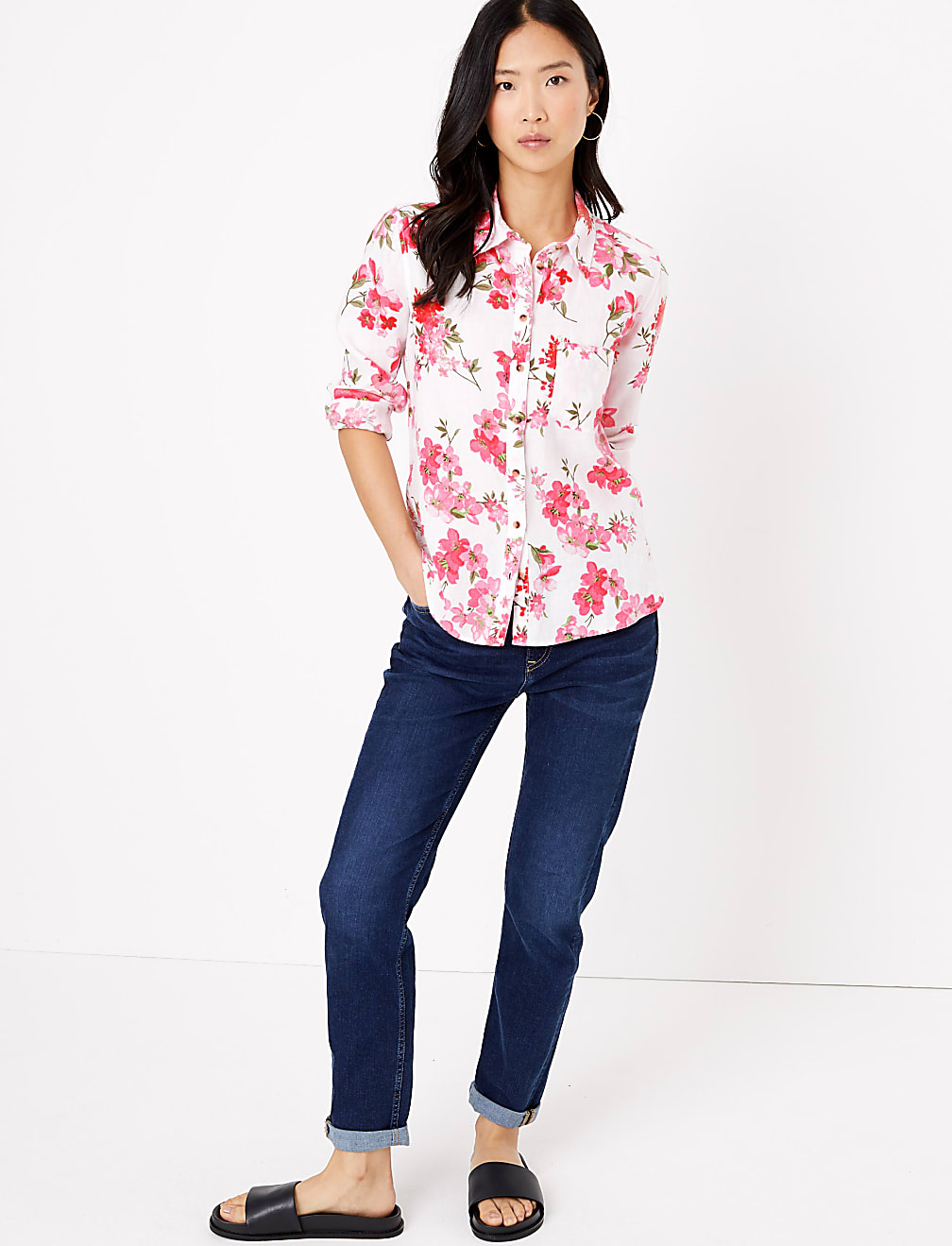 Pure Linen Floral Long Sleeve Shirt