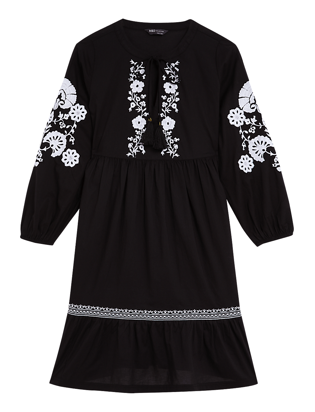 Pure Cotton V-Neck Mini Tiered Dress