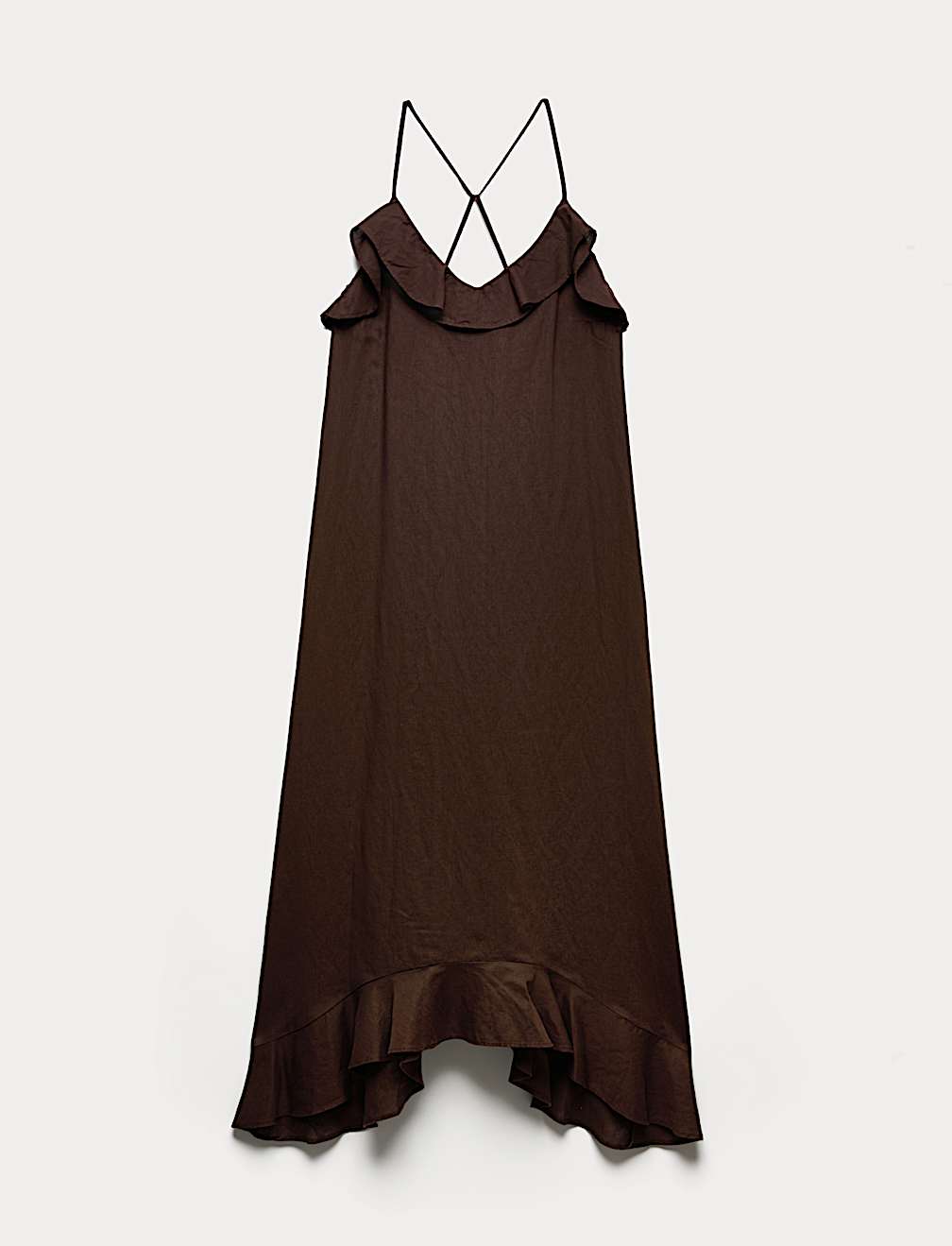 Linen Cotton Blend Ruffle Maxi Dress
