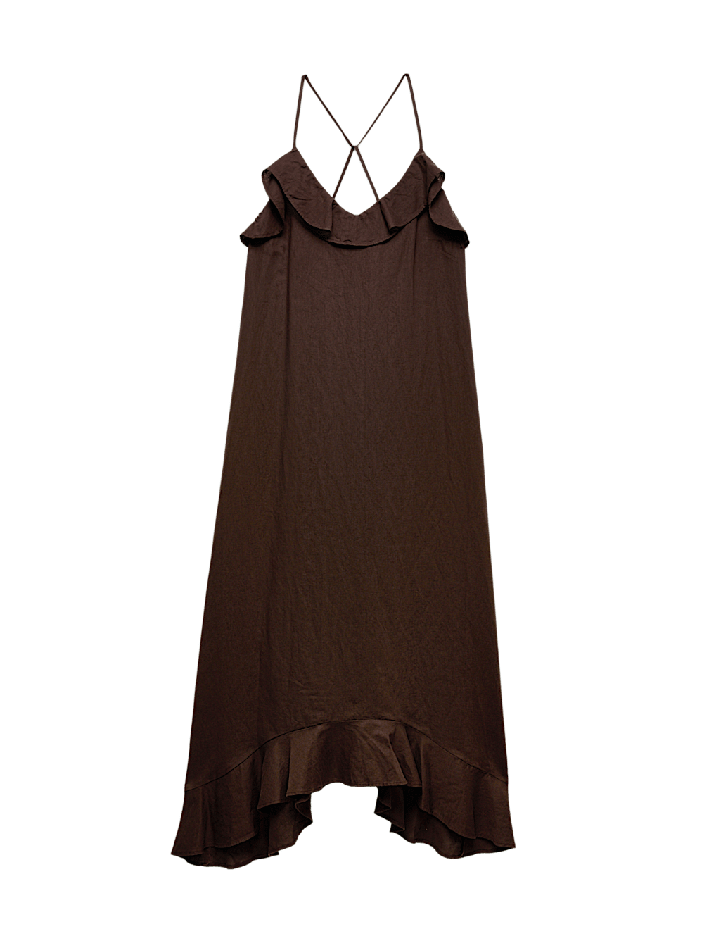 Linen Cotton Blend Ruffle Maxi Dress
