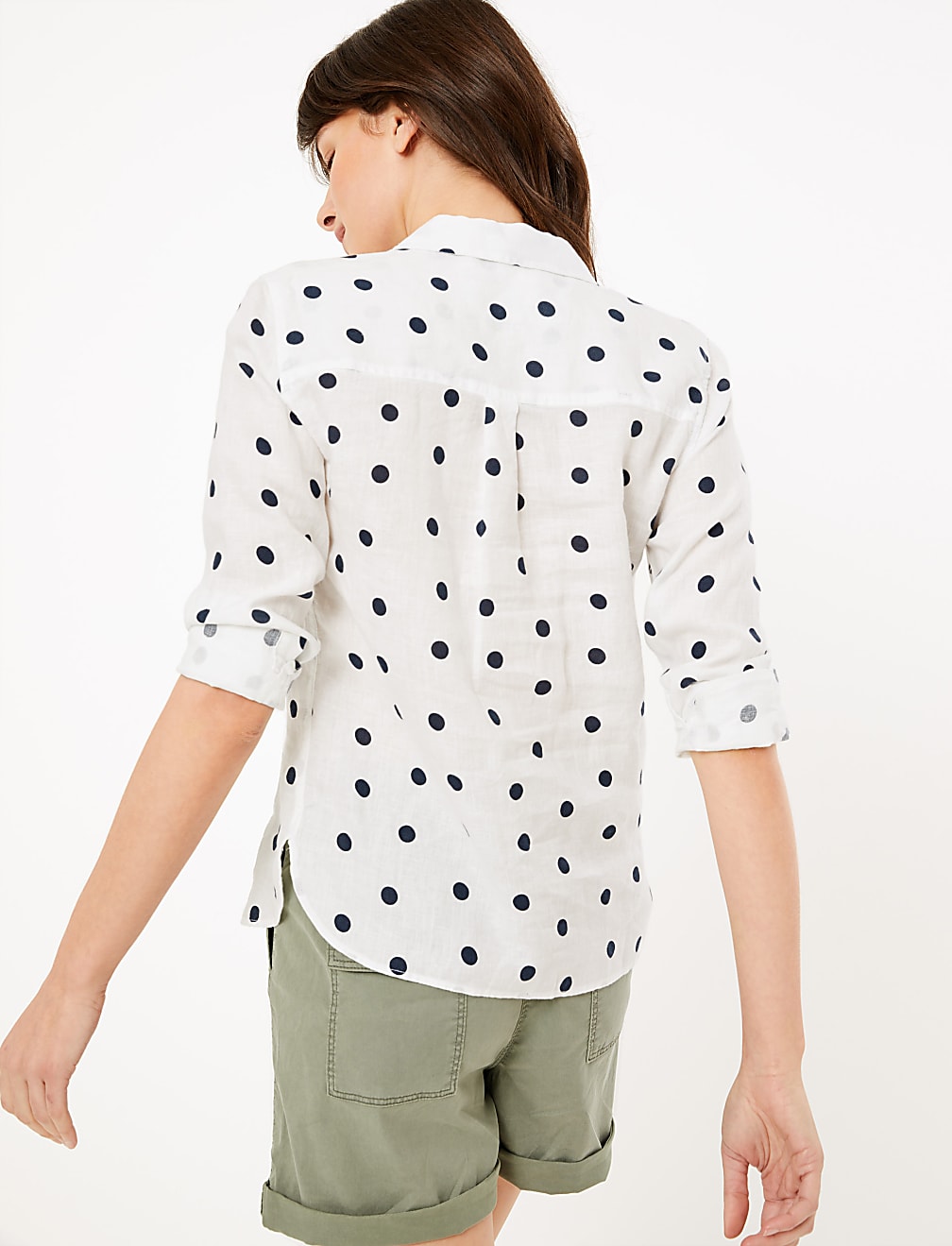 Pure Linen Polka Dot Long Sleeve Shirt