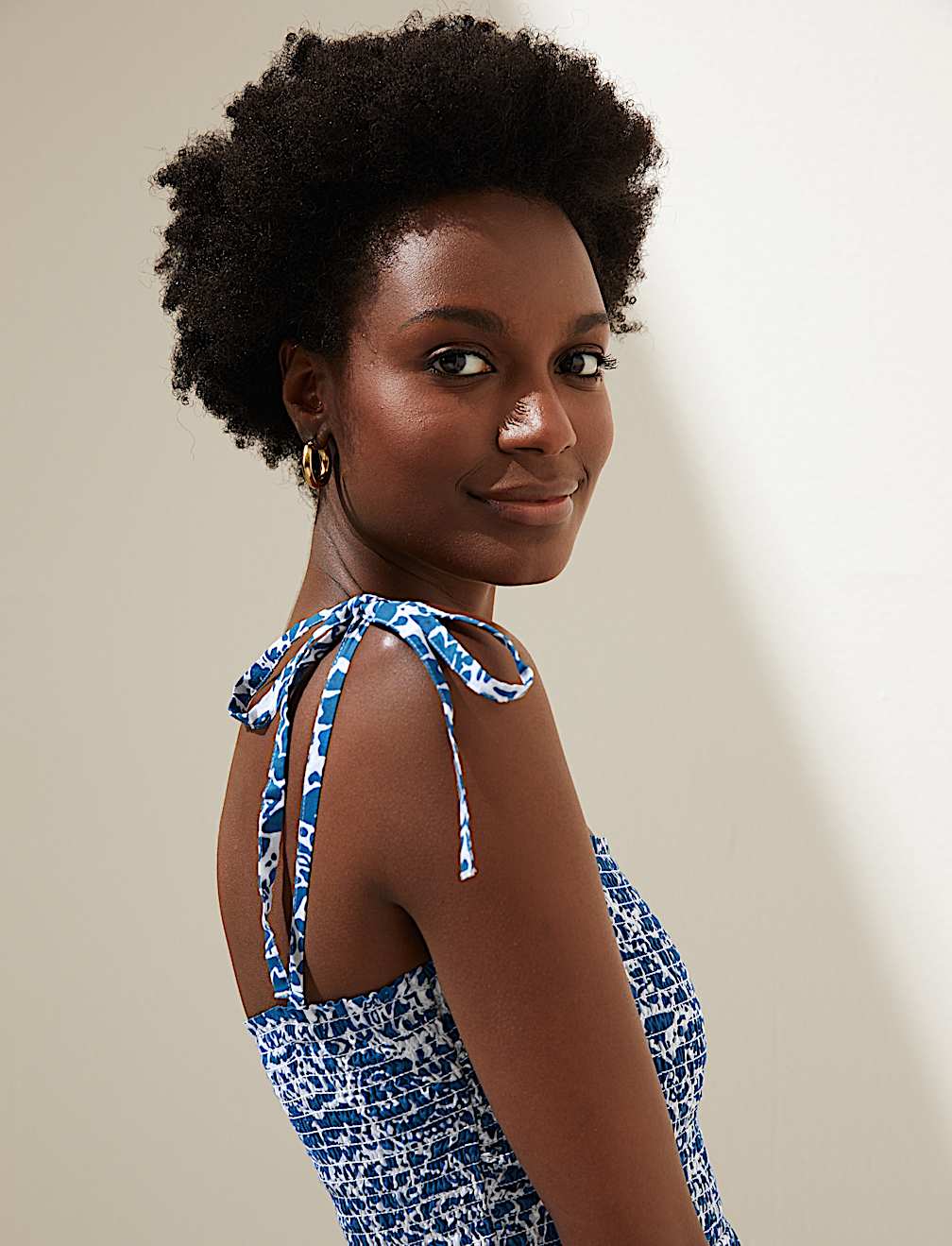 Pure Cotton Ditsy Floral Shirred Midi Dress