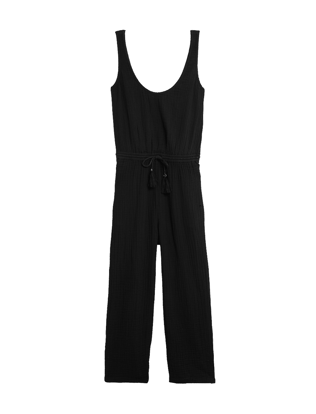Pure Cotton Drawstring Sleeveless Jumpsuit