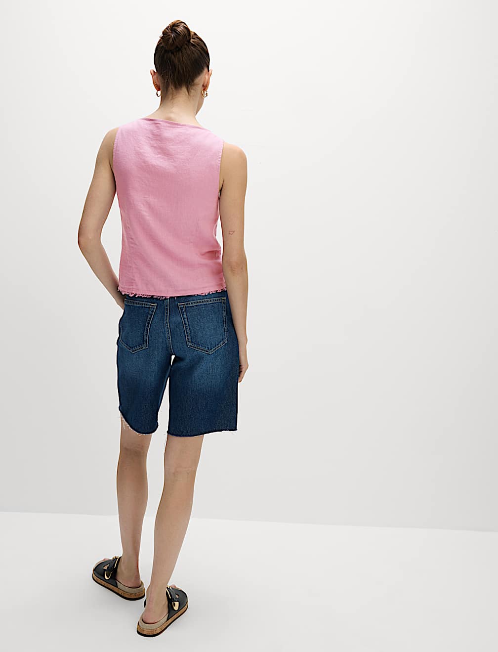 Linen Rich Button Through Raw Edge Cami Top
