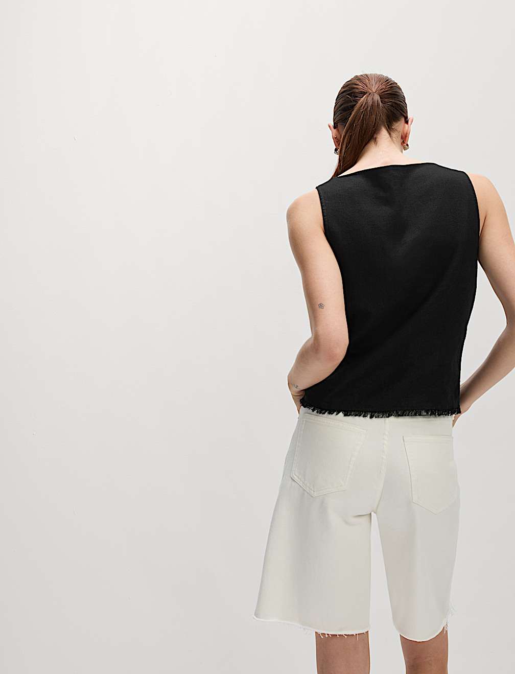 Linen Rich Button Through Raw Edge Cami Top