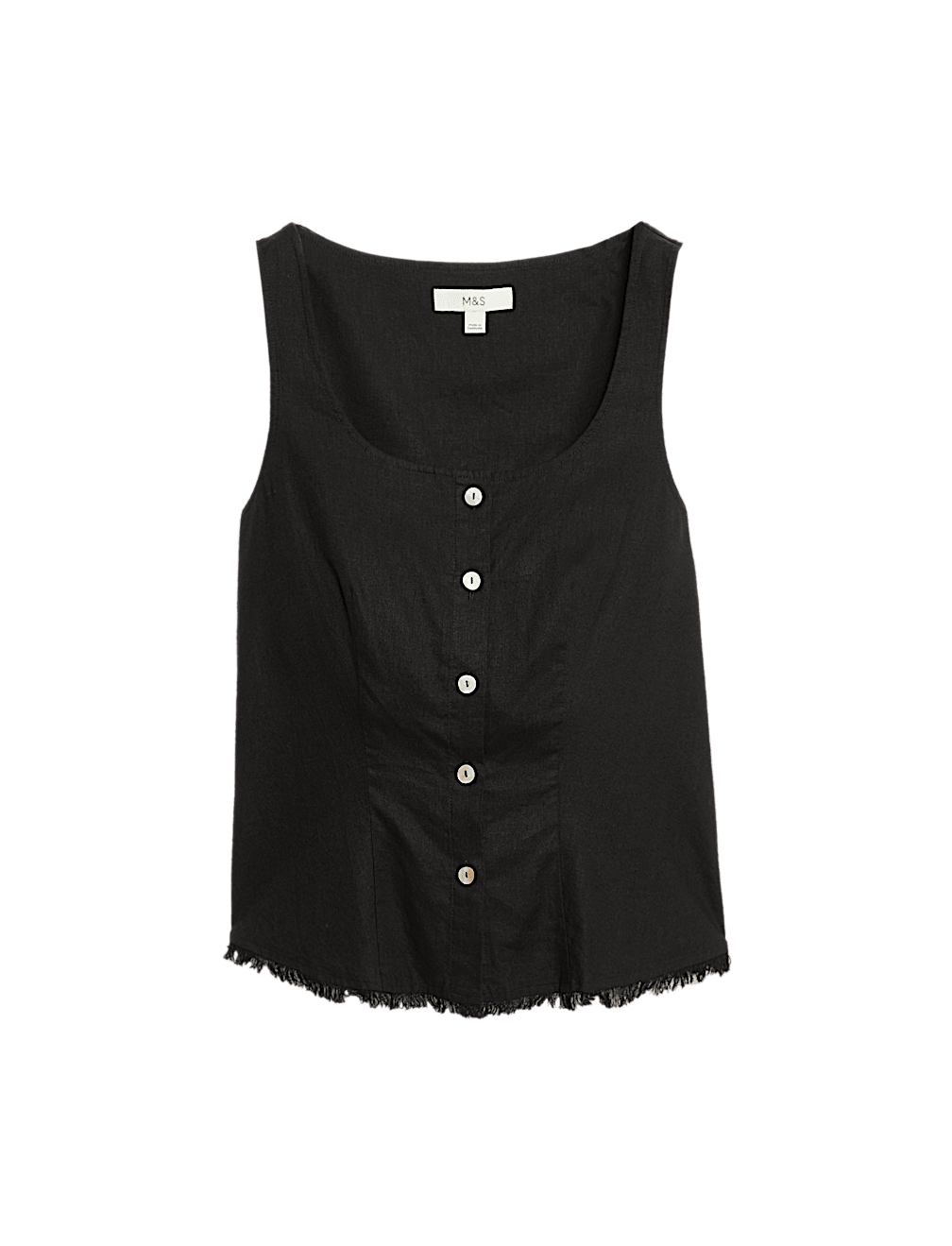 Linen Rich Button Through Raw Edge Cami Top