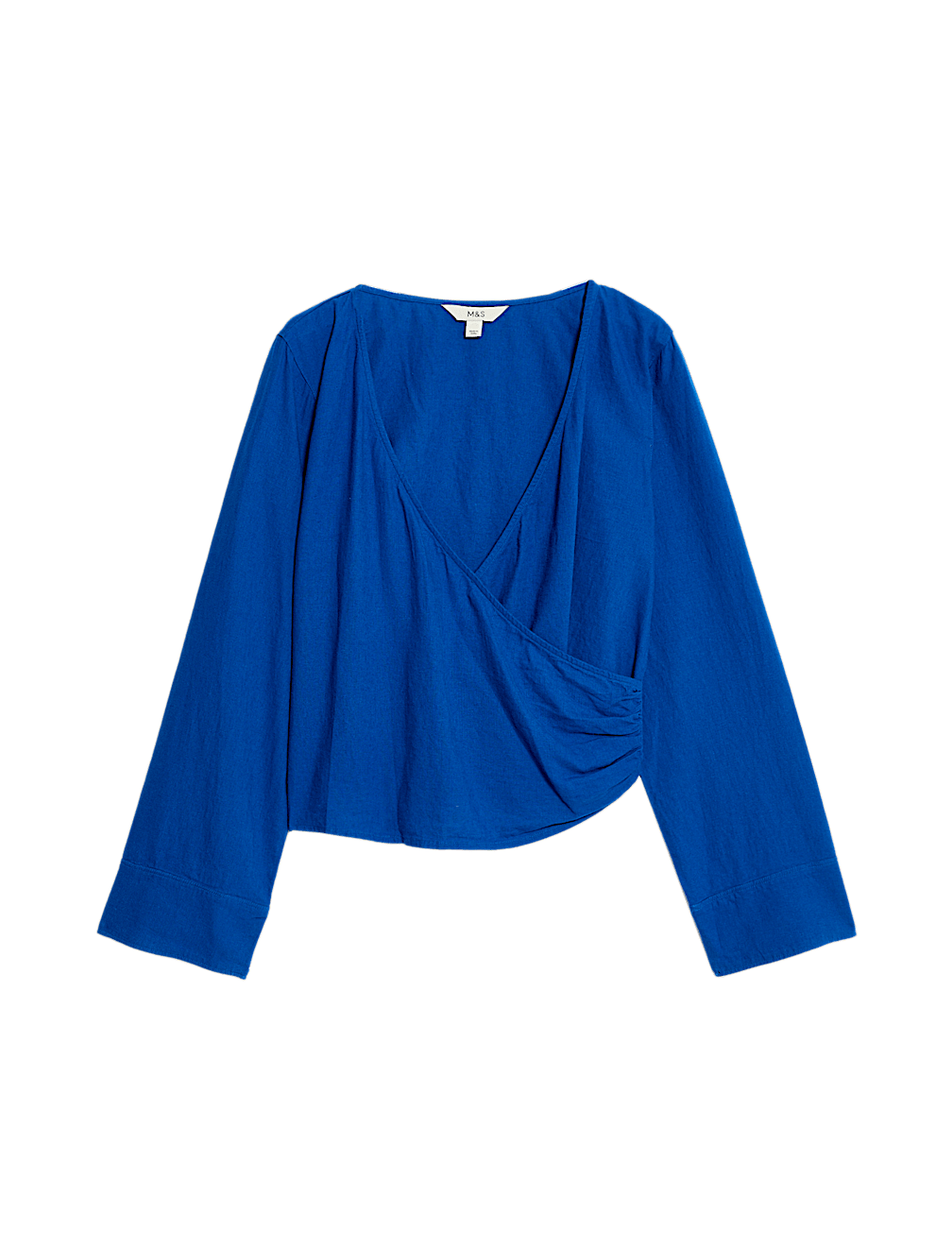 Linen Rich V-Neck Wrap Front Blouse