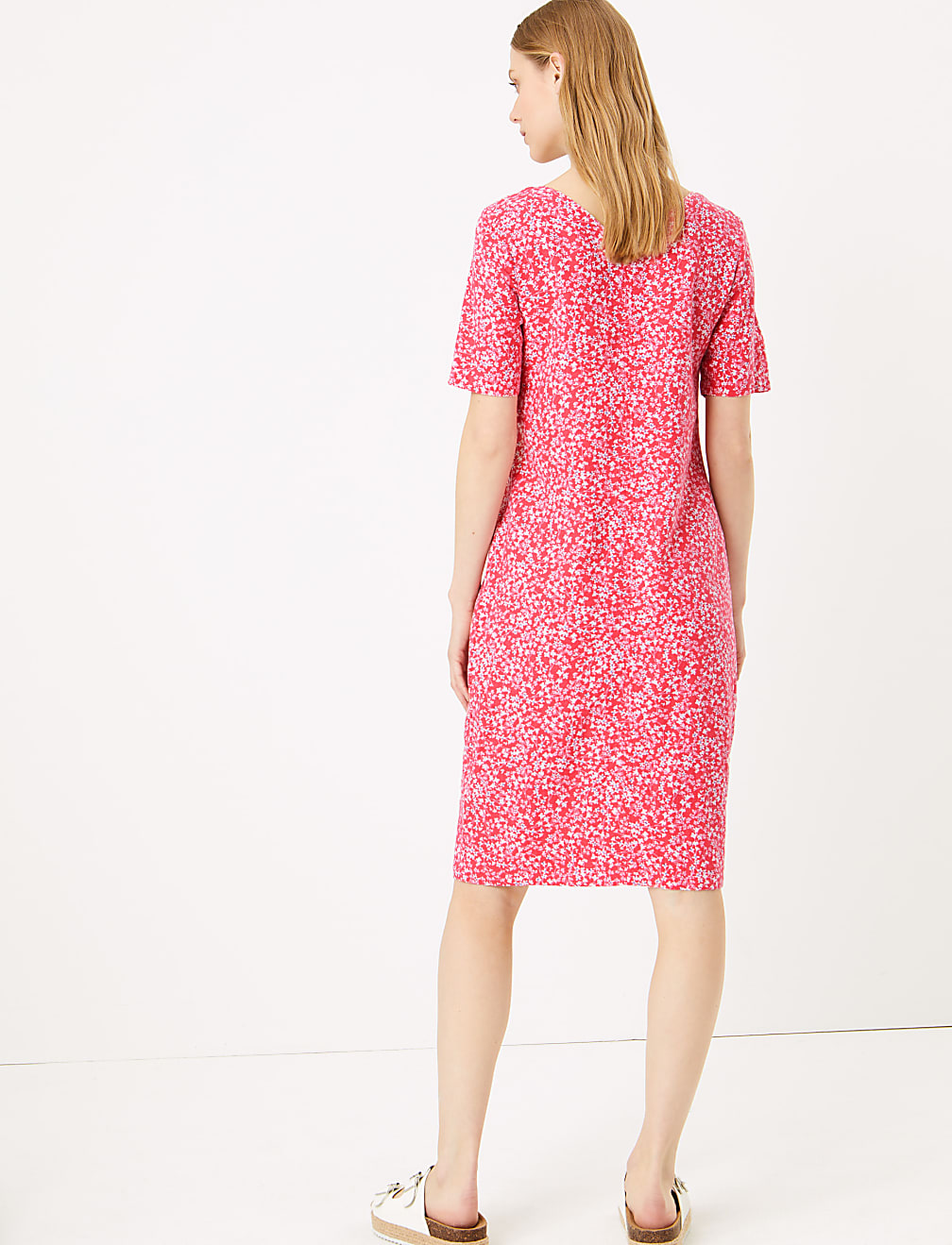 Linen Blend Floral V-Neck Shift Dress
