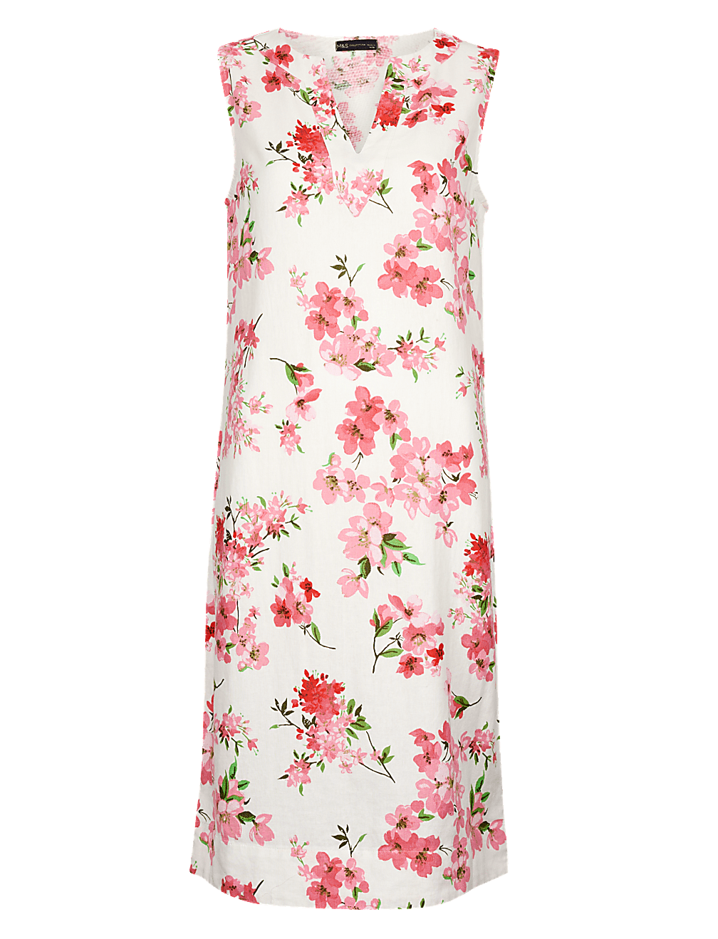Linen Blend Floral V-Neck Shift Dress