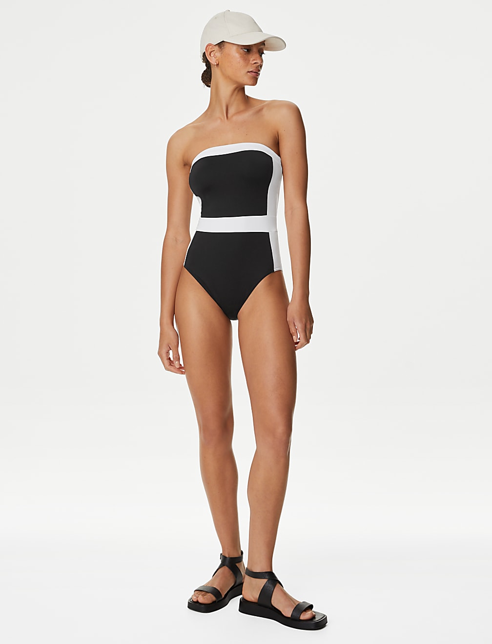 Colour Block Padded Bandeau Swimsuit