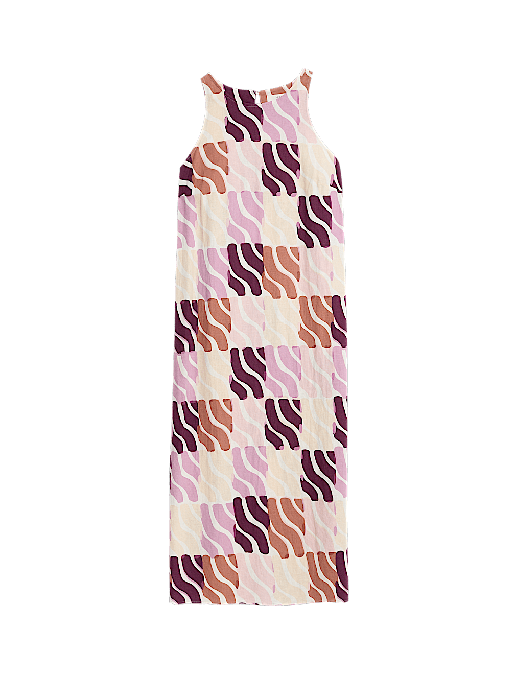 Linen Rich Printed Round Neck Midi Dress