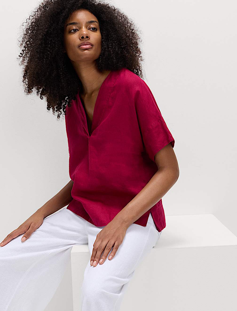 Pure Linen V-Neck Popover Top