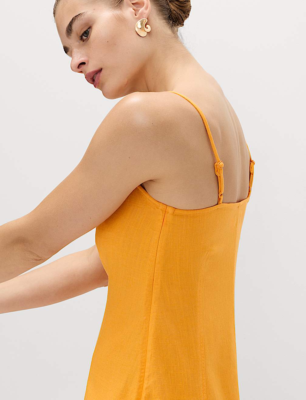 Square Neck Mini Shift Dress with Linen